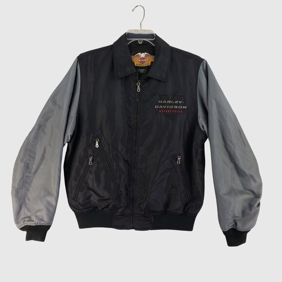 Vintage Harley-Davidson Bomber Jacket With Embroidered Logos Zip Pockets Mens M - Picture 1 of 12